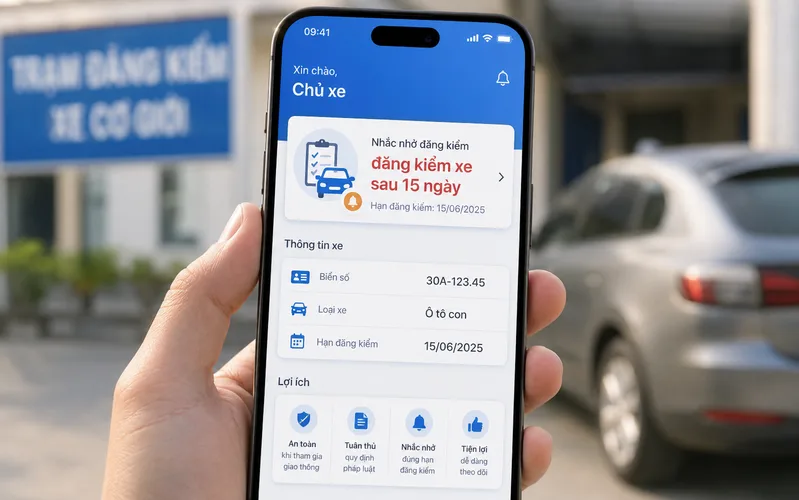 Nhắc lịch trước hạn 15 ngày giúp chủ xe có thời gian chuẩn bị và đặt lịch kiểm định.